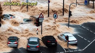 Heavy flooding due to extreme rain in Albufeira Algarve Portugal today [upl. by Sello]