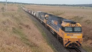 Pacific Nationals NR56NR88 work 3AB6 through Kagaru working there way towards Acacia ridge train [upl. by Ynattib]