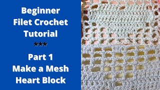 Beginner Filet Crochet Tutorial Part 1 Make a Mesh Heart Block Easy and Fun to Learn [upl. by Gayner]