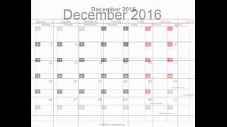 Free December 2016 Calendar Printable with holidays [upl. by Milks153]