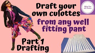 Draft your own Culottes from any well fitting pants pattern Part 1 drafting Knit andor woven [upl. by Rossie]