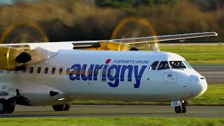 Aurigny Air Services Propeller ATR 72600  GOATR  landing at Manchester Airport 4K [upl. by Esch]