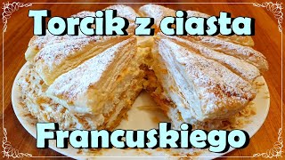 TORCIK NA CIEŚCIE FRANCUSKIM Z BRZOSKWINIAMI 🍑🎂 JAK ZROBIĆ DESER Z CIASTA FRANCUSKIEGO 🙂 [upl. by Aicxela216]