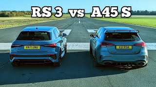 New Audi RS 3 v AMG A45 S  DRAG RACE Hyper Hatch  4K [upl. by Noryahs791]