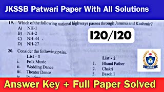 JKSSB Patwari Question Paper Solved With Full Solutions  120120 JKSSB Patwari Paper 2024 Solved [upl. by Navaj]