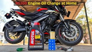 How To Change NS200 Engine Oil and Oil Filter At Home  Best Engine Oil For Bjaja Pulsar NS200 [upl. by Eeram]