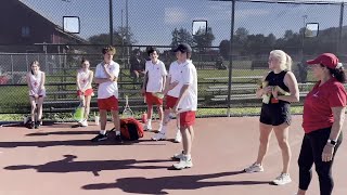 Video St Helenas Peter Oliver plays singles Poppy Novak and Everett Goldfarb doubles and John [upl. by Aciruam]