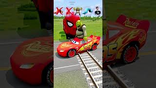 Big and Small Mcqueen Cars Whos Gonna Stop SpiderMan Train  BeamNGDrive [upl. by Noraha]