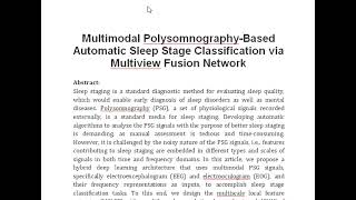 Multimodal Polysomnography Based Automatic Sleep Stage Classification via Multiview Fusion Network [upl. by Eirollam]