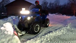 ATV Snow Plowing at Night  During a Winter Snow Storm [upl. by Einneb]