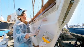 Sailboat REFIT 8  BOAT PAINTING  ROLL amp TIP technique with NO EXPERIENCE  Sailing MAKANI Ep36 [upl. by Demah350]