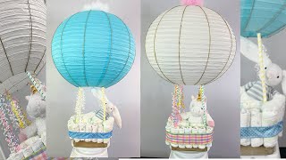 HOT AIR BALLOON DIAPER CAKE  Baby Shower Celebration  Centerpiece Tutorial [upl. by Damiano593]