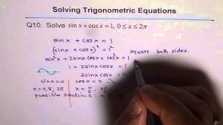 Solve Trigonometric Equation sin x  cos x  1 Extraneous Roots Q10 [upl. by Valentino613]