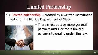 Rowlett Real Estate School  Rules Regarding Limited Partnerships  Florida Real Estate [upl. by Alyworth101]