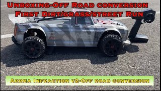 Arrma Infraction 6s BLX v2Unboxingoff road conversion and first runcan it handle the dirt [upl. by Nerte]