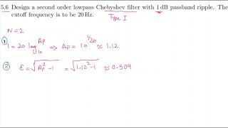 56 Design a second order lowpass Chebyshev filter Type 1 [upl. by Adnilec733]