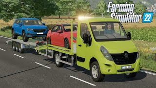 FS22  TRANSPORTING CARS w Renault Master TOWTRUCK  Truck Mod for Farming Simulator 2022 ROLEPLAY [upl. by Yllil]