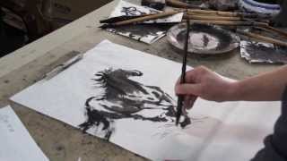 Happy 2014 the Year of the Horse Datong Xu doing a Chinese Brush Painting [upl. by Carrington]