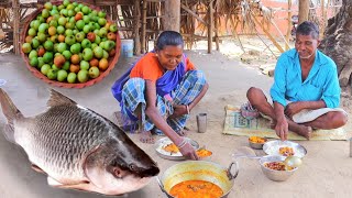 ROHU FISH CURRY amp KULER CHATNI cooking eating by our santali tribe grand ma  fish curry [upl. by Post]