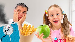 Nastya and daddy in Healthy Food Challenge [upl. by Hpesoy943]