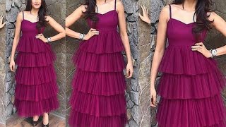 DIY STYLISH 4 LAYER RUFFLE DRESS DESIGN CUTTING AND STITCHING  simple and stylish [upl. by Dania550]