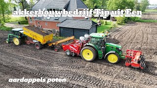 aardappels poten akkerbouwbedrijf Tip uit Een john deere 6150R  Grimme GL420 [upl. by Charity]