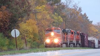 Heavy CSX trains and a IampO along fall trees Lima Ohio [upl. by Kwang764]