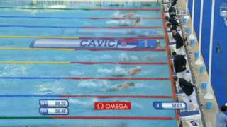 Cavic breaks Phelps record from Universal Sports [upl. by Ainollopa761]