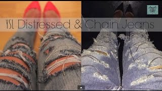 DIY Saint Laurent distressed chained jeans  Kim Kardashian jeans [upl. by Feriga]