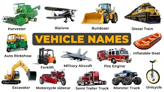 Vehicle Names  vehicles Vocabulary Types of Vehicles in English vehicles [upl. by Frymire693]