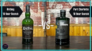 Ardbeg 10 year Scotch Whiskey VS Port Charlotte 10 Year Scotch Comparisons [upl. by Mutat]