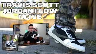 the BEST pair w the HIGHEST STOCK Numbers Travis Scott Jordan 1 Low OLIVE  Review and On Feet [upl. by Kristine68]