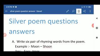 Sankardev shisu niketan class 8 English lesson 1 Silver poem questions answers [upl. by Hsepid]