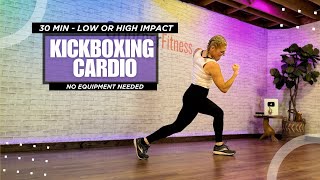 30 Min CARDIO KICKBOXING ALL STANDING  No Equipment Needed [upl. by Cassady]