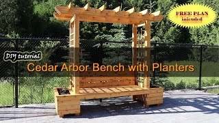 Stunning Cedar Arbor Bench with Planters DIY  stepbystep tutorial Free plan included [upl. by Iey]