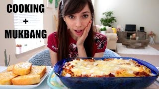 BAKED SPAGHETTI amp CHEESY GARLIC TOAST MUKBANG [upl. by Annyahs]