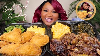 SOUL FOOD MUKBANG  FRIED CHICKEN  OXTAILS  COLLARD GREENS  MAC AND CHEESE [upl. by Ashmead]