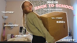 SHEIN BACK TO SCHOOL HAUL TRYON 50 ITEMS 250 CLOTHES ACCESSORIES JELWERY ECT 🏫 [upl. by Utter]