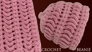 Como tejer a Crochet un gorro tejido en punto de argollas con trenzas en relieve 3D [upl. by Lalla]