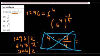 PASUFLA  1ª Etp  TRIÊNIO 201012  MATEMÁTICA  Q 21  Expoente Negativo e Fracionário [upl. by Naro]
