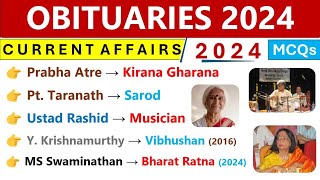 Obituaries 2024 Current Affairs  Person In News 2024  चर्चित निधन 2024  Current Affairs 2024 [upl. by Lathan]