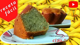 QUEQUE DE PLATANO FACIL Y RAPIDO 🤤  Esponjoso 👨‍👩‍👧‍👦 Receta casera🍌 [upl. by Luapsemaj]