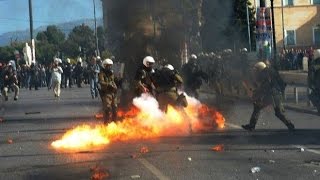 Front line view of the riot during the greek general strike Athens Greece [upl. by Sybila]