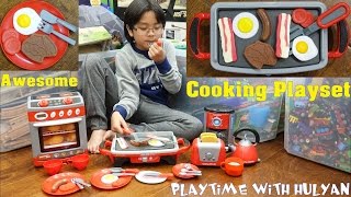 Kitchen Playset Review Unboxing amp Playtime w Hulyan Cooking Playset Toys Stove Oven and More [upl. by Inahpets]