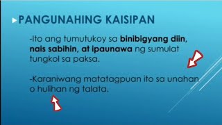 PANGUNAHIN AT PANTULONG NA KAISIPAN  FILIPINO 8  KAHULUGAN AT HALIMBAWA [upl. by Ardnaiek]