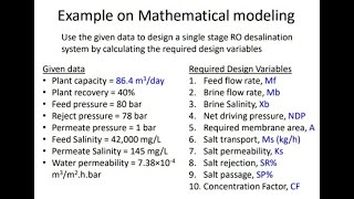 Use the given data to design a single stage RO desalination system by calculating the required desig [upl. by Nifares]