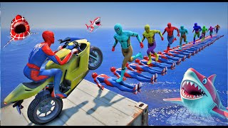 الأبطال الخارقين على القضبان دوامة قمع جسر  SPIDERMAN funny Motorcycle in Spiral Bridge Stunt Ride [upl. by Tristan997]