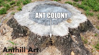 Casting an Ant Colony in a Stump with Molten Aluminum Anthill Art Cast 121 [upl. by Ainitsirc]