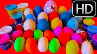 30 Play Doh Surprise Eggs unboxing Maxi Hello Kitty egg Mickey Mouse Peppa Pig Disney Cars [upl. by Demy985]