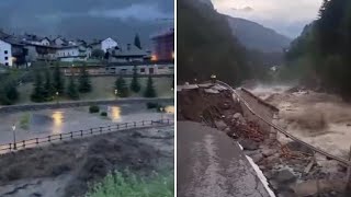 Bomba dacqua a Cogne paese isolato e strade allagate [upl. by Dania]